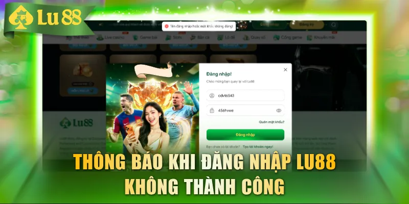 Thông báo khi đăng nhập LU88 không thành công
